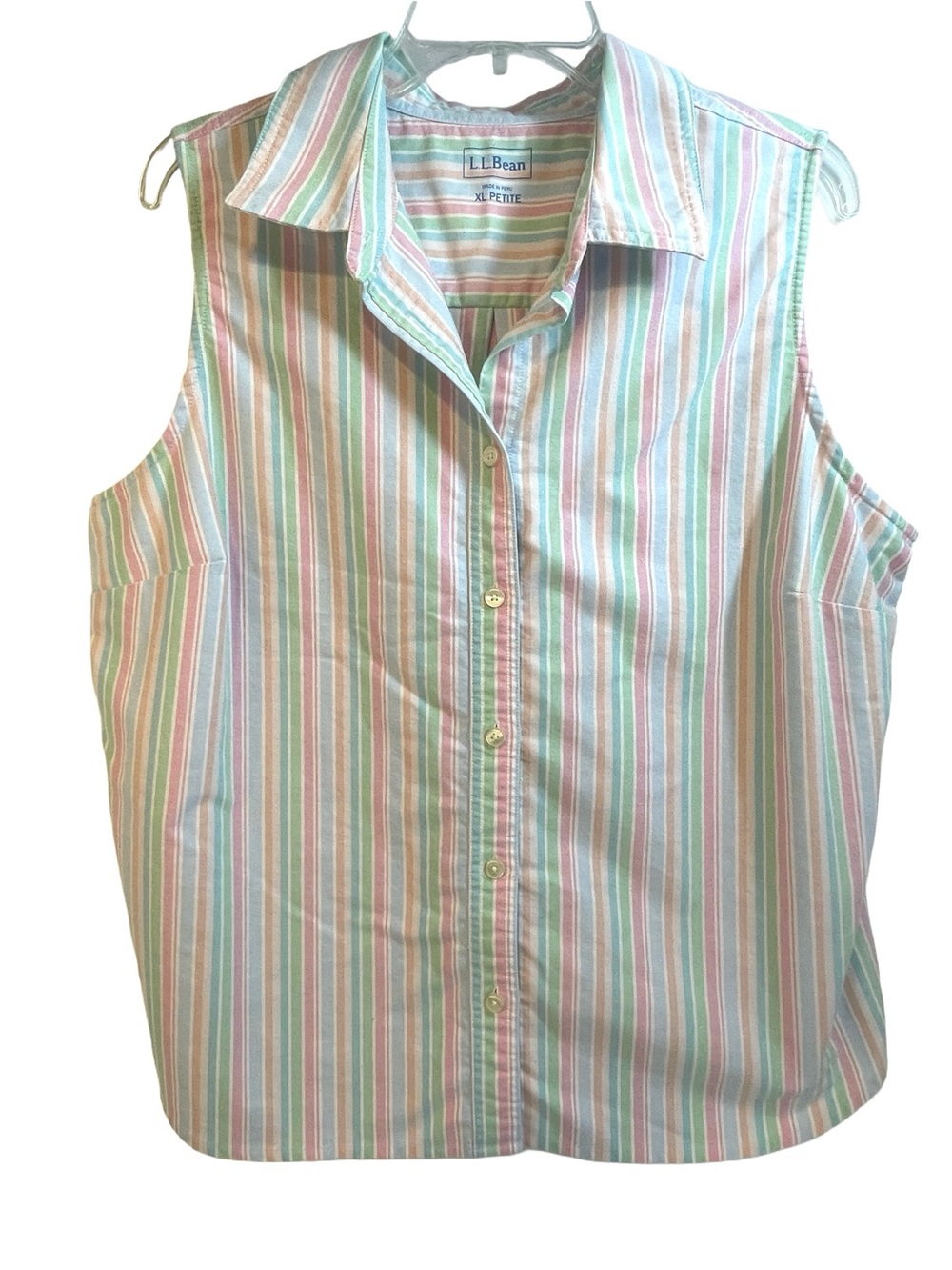 L.L.Bean Sleeveless Button-Down Shirt in Pastel Stripe Women’s Size XL Petite